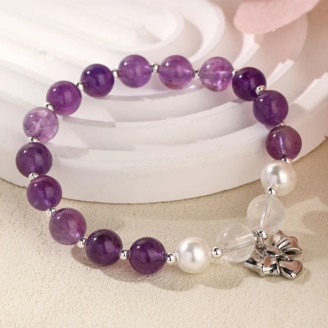 CB2655【秋月紫】巴西紫水晶  白水晶 水晶手串轻奢