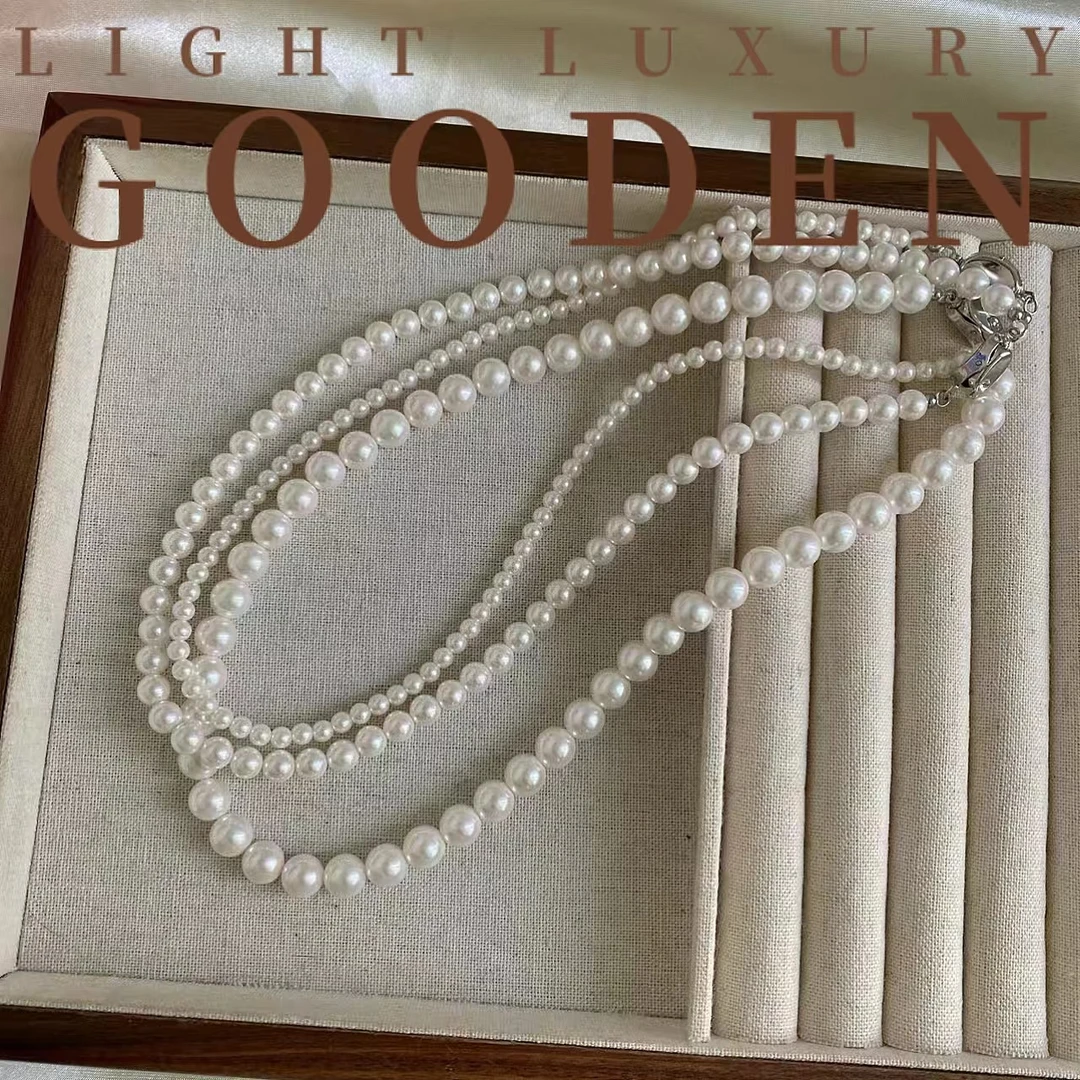 合金仿珍珠项链 Gooden岛家【经典女人】不掉皮强光珠元宝扣项链