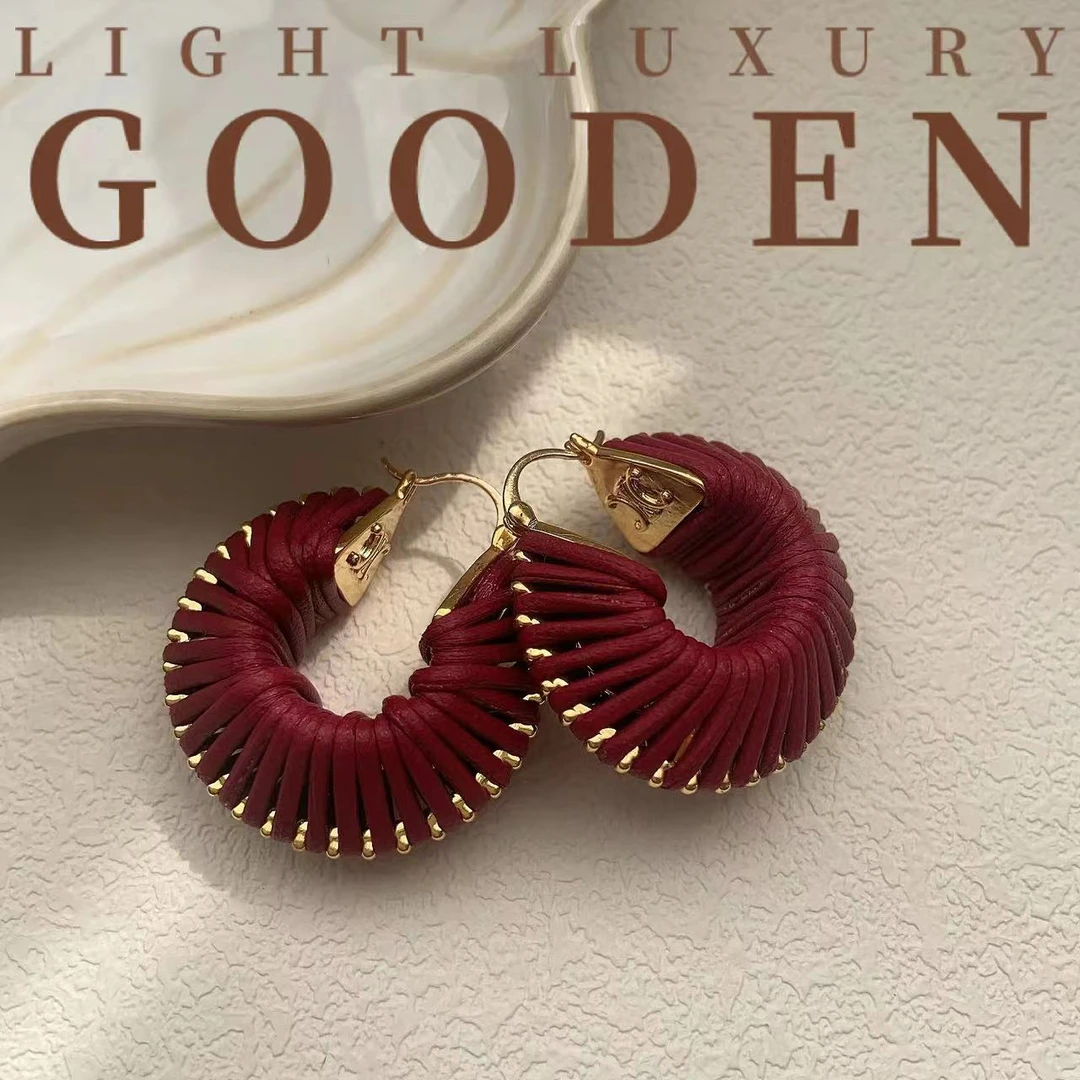 铜合金皮质耳饰 Gooden岛家【暖冬之恋】高级感秋冬红色编织耳环