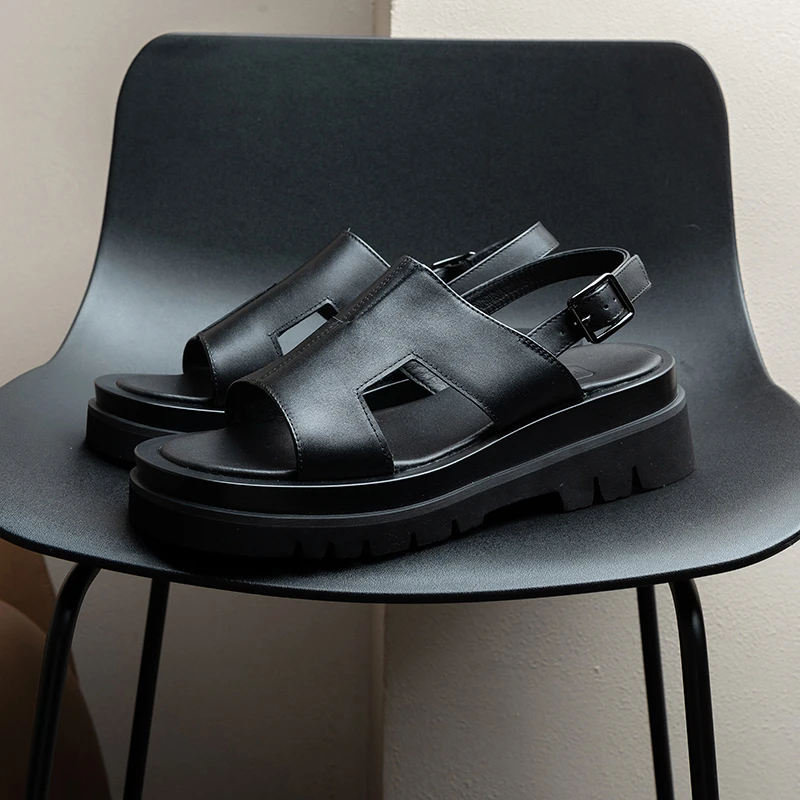 CGDL时尚凉鞋男士增高5.5厘米厚底小众休闲罗马鞋镂空露趾