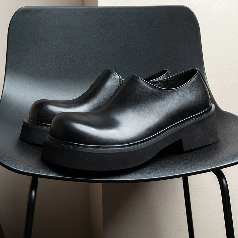 CGDL 英伦风宽大头皮鞋男休闲6cm增高厚底鞋小众高级感德比鞋