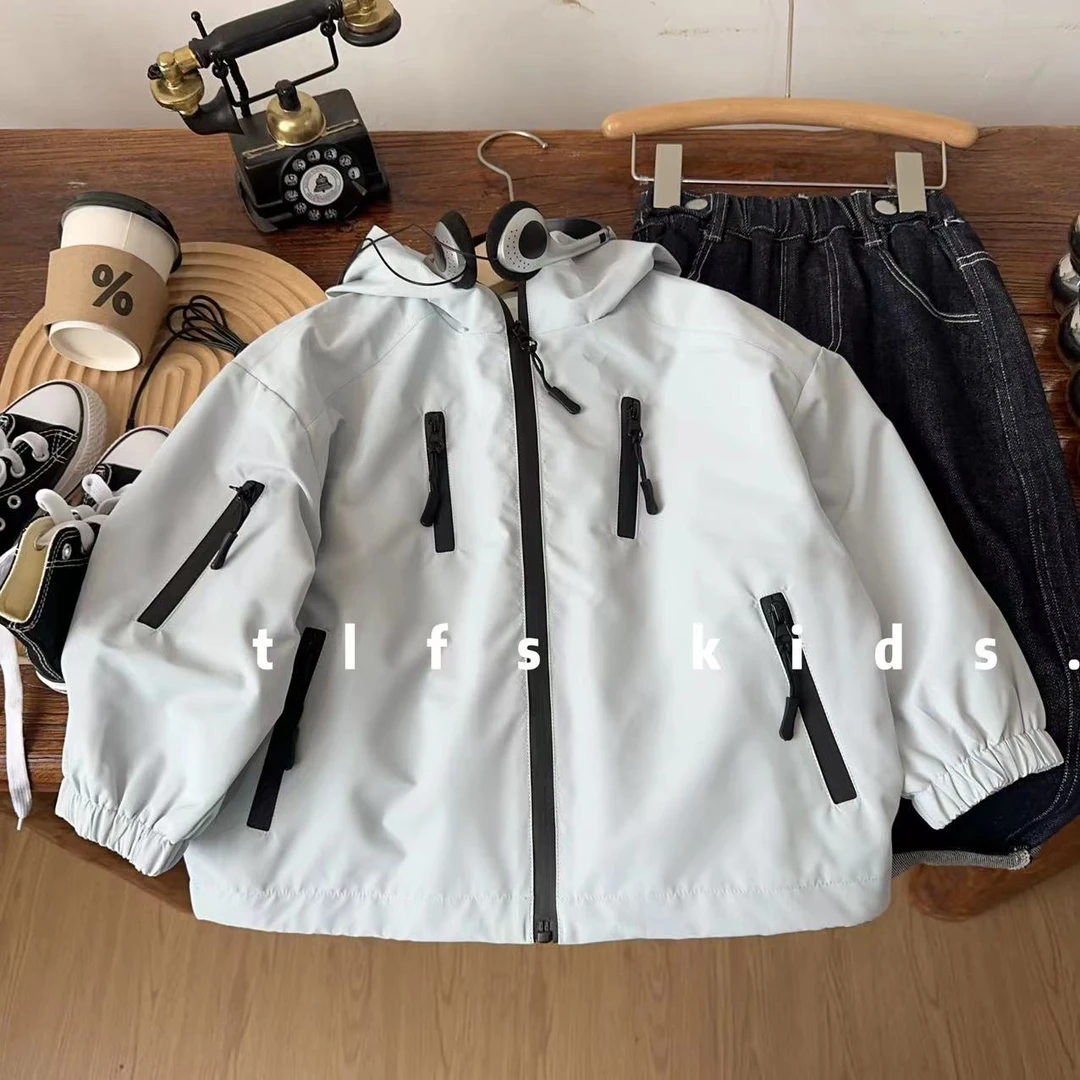 童例「亲子冰川蓝中长款外套」秋季连帽儿童防风韩版男童中性夹克潮