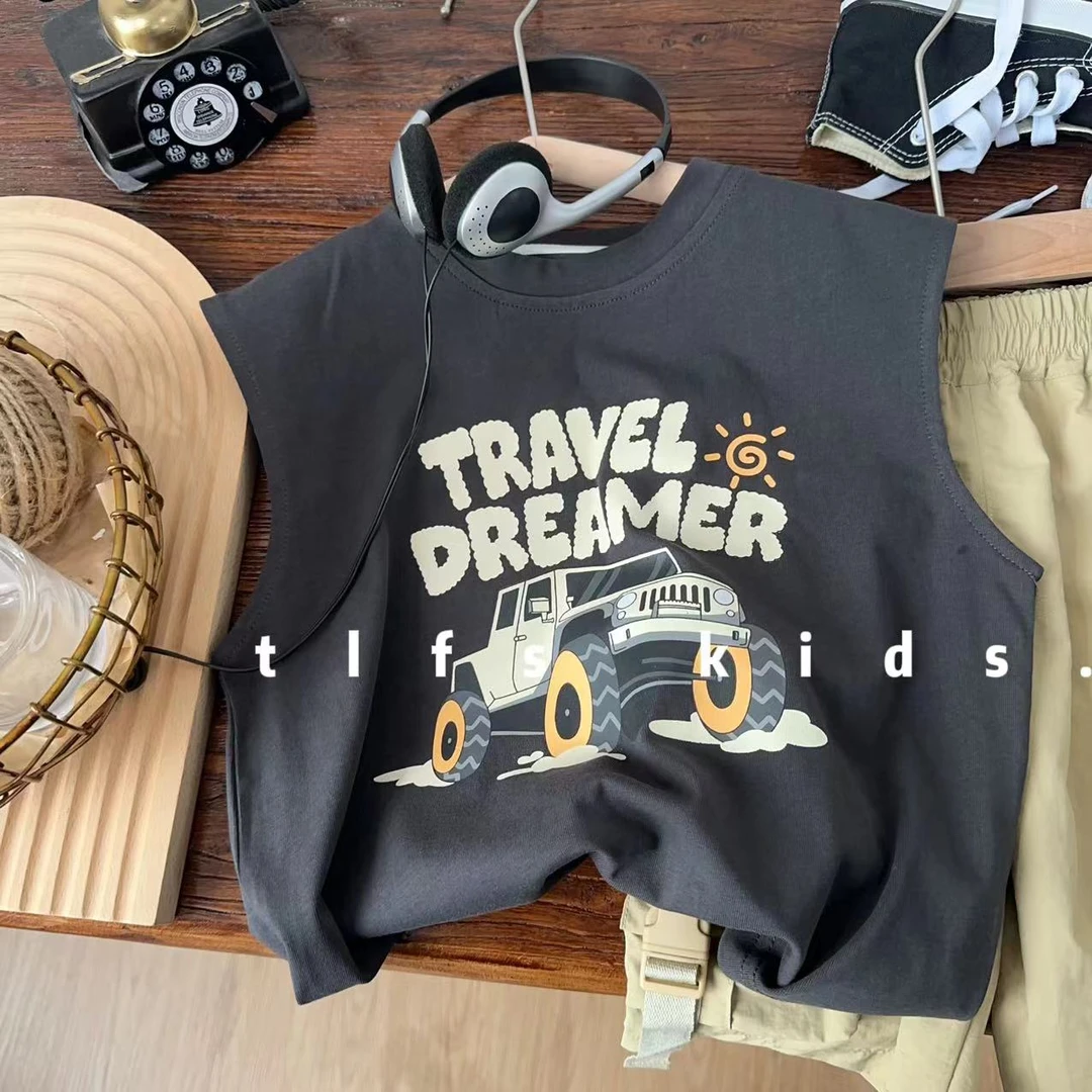 童例「24178旅行小汽车背心」夏季儿童卡通无袖男童纯棉上衣薄百搭