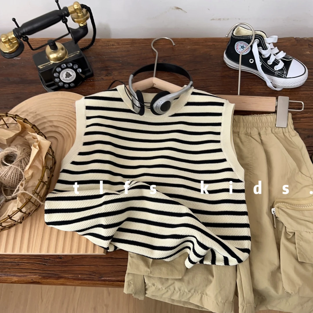 童例「冰感条纹针织背心」夏季儿童休闲简约马甲男童女童百搭套头潮