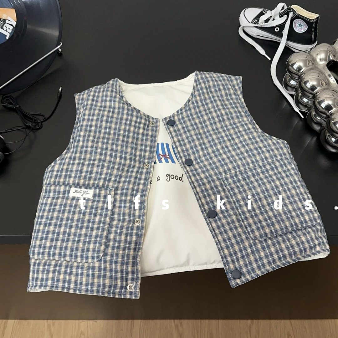 童例「蓝格两面穿棉马甲」秋冬儿童保暖休闲外套男童中童棉袄衣潮流