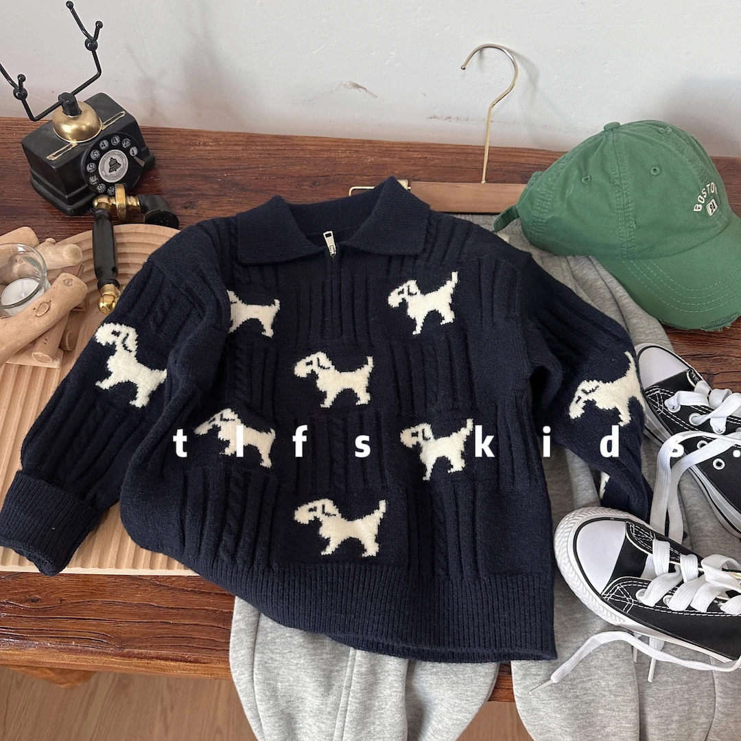 童例「亲子小狗狗麻花针织」秋冬儿童休闲卡通毛衣男童女童百搭套头