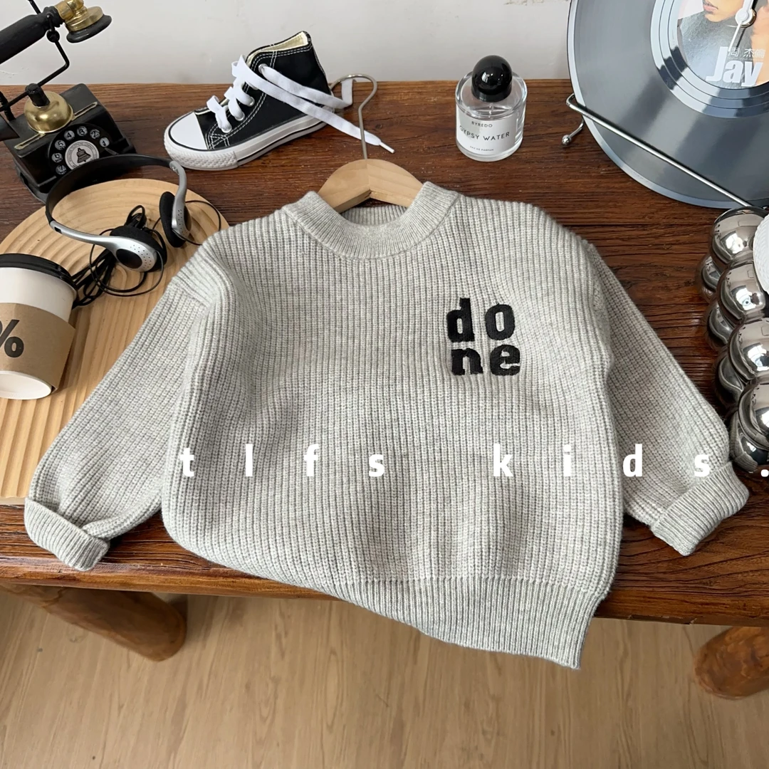 童例「字母done刺绣圆领衫」秋冬软糯休闲保暖毛衣男童女童百搭套头