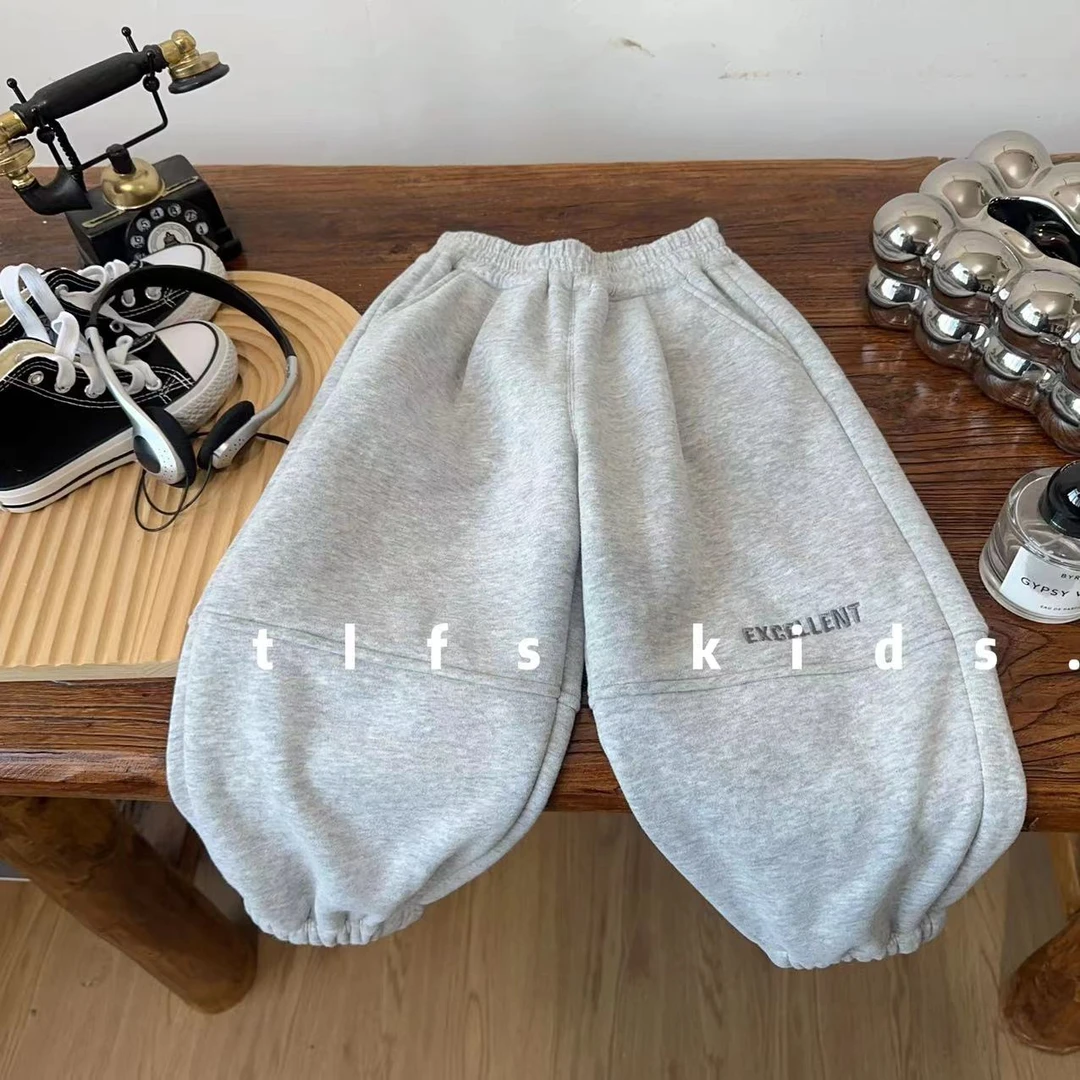 童例「刺绣字母加绒卫裤」秋季儿童休闲百搭韩版中童男女童长裤潮流