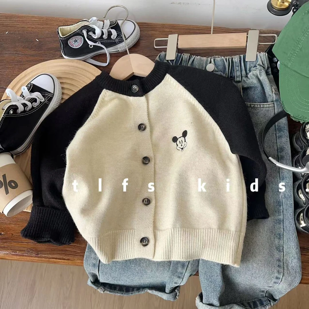 童例「小老鼠拼色针织开衫」春季新品儿童休闲毛衣男童女童百搭外套