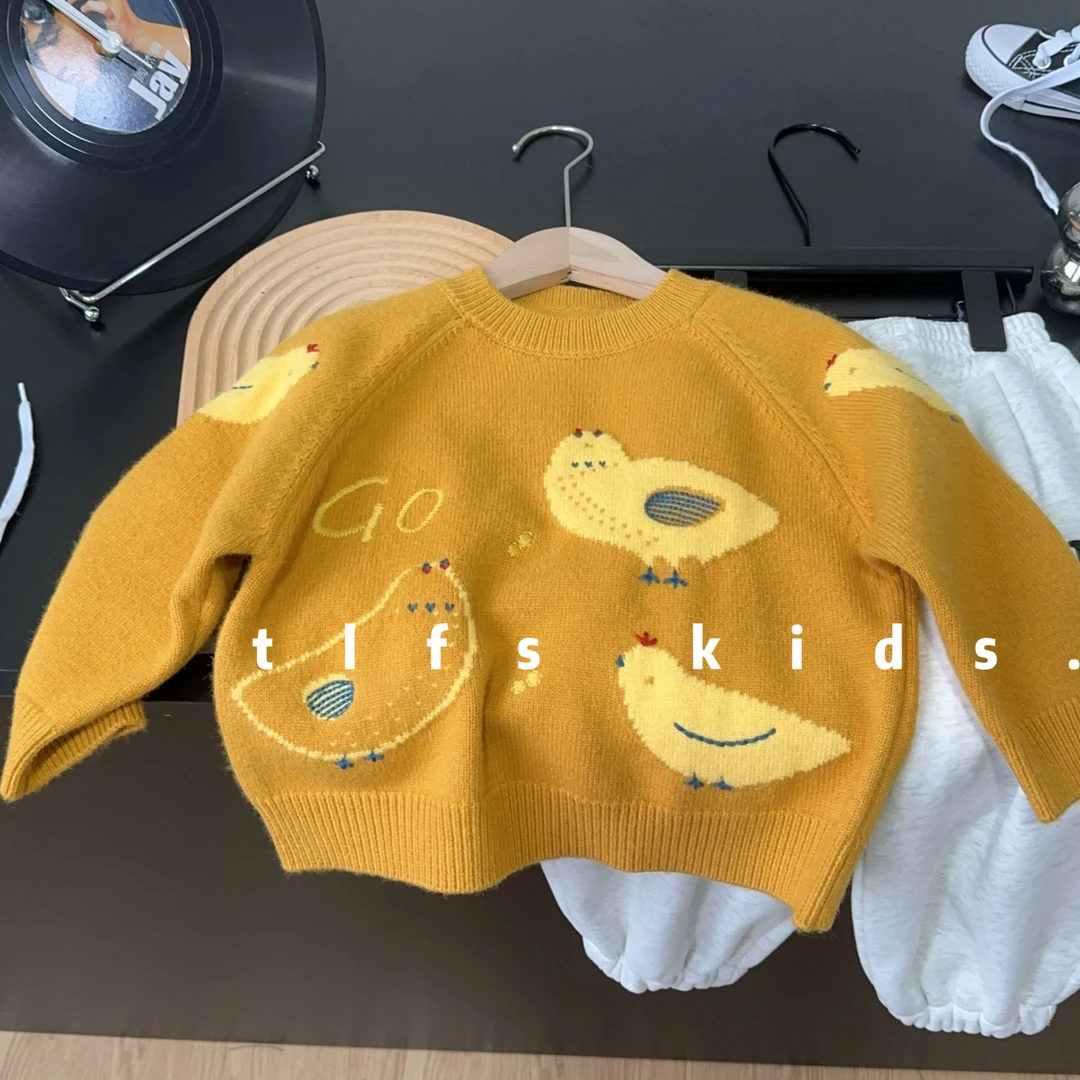 童例「黄色小鸡加密圆领毛衣」秋冬软糯休闲针织男童女童百搭上衣潮