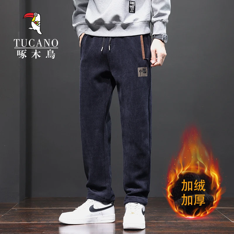 TUCANO/啄木鳥秋冬季加厚欧棉绒长裤男款卫裤加绒保暖运动休闲裤