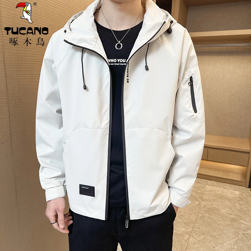 啄木鳥正品高档秋冬季新款男士工装休闲连帽夹克潮流百搭韩版外套