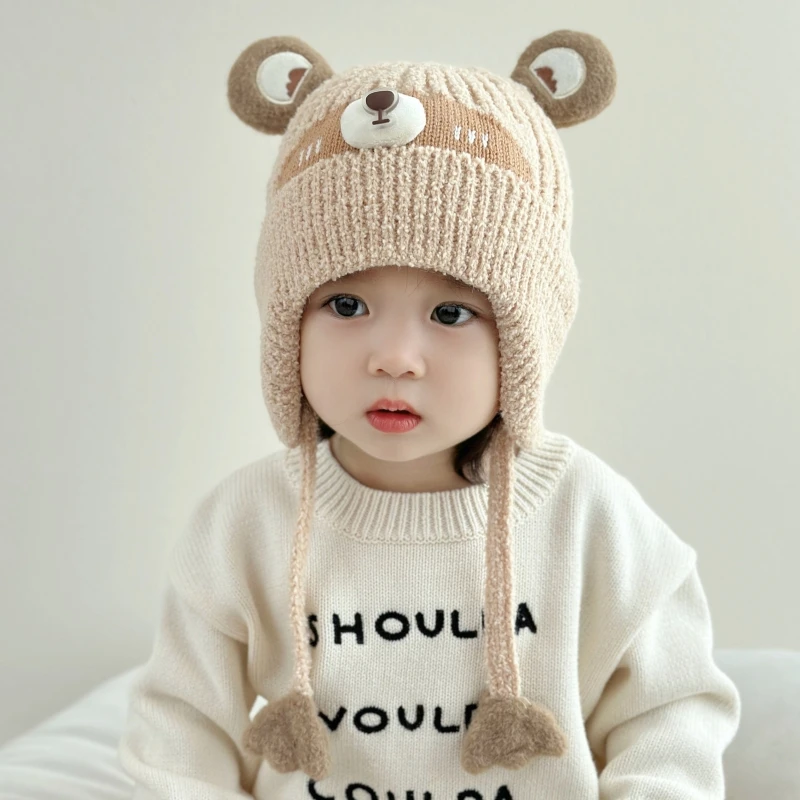 儿童帽子秋冬婴幼儿加厚保暖毛线帽可爱女宝宝套头男童卡通护耳帽