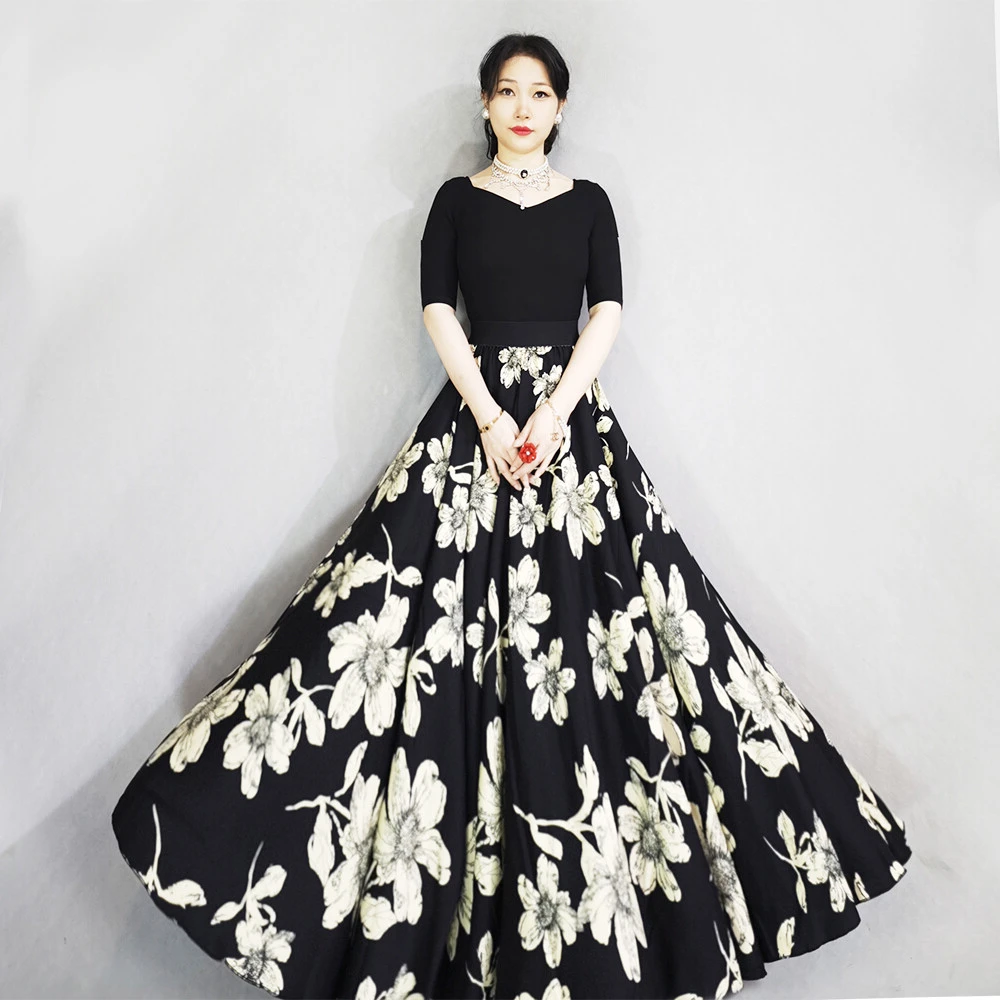 焕小沫720度杏色印花大摆时尚夏高腰显瘦半身裙长款大码广场舞裙