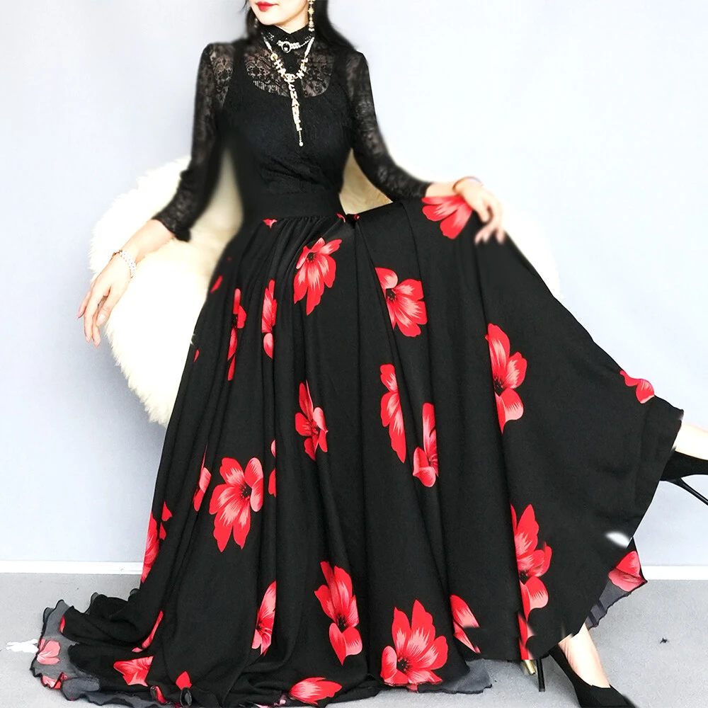 焕小沫720度大摆裙子垂感好百搭气质显瘦大码女长款半身裙新疆舞