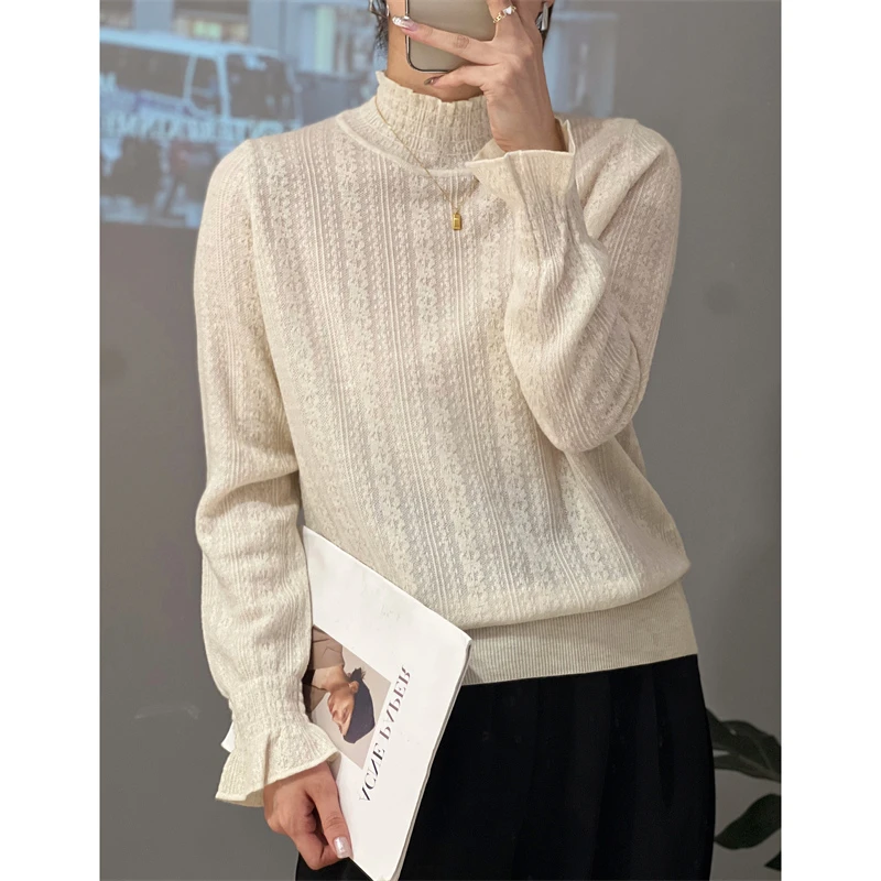 2024新款纯色半高领竖条针织衫