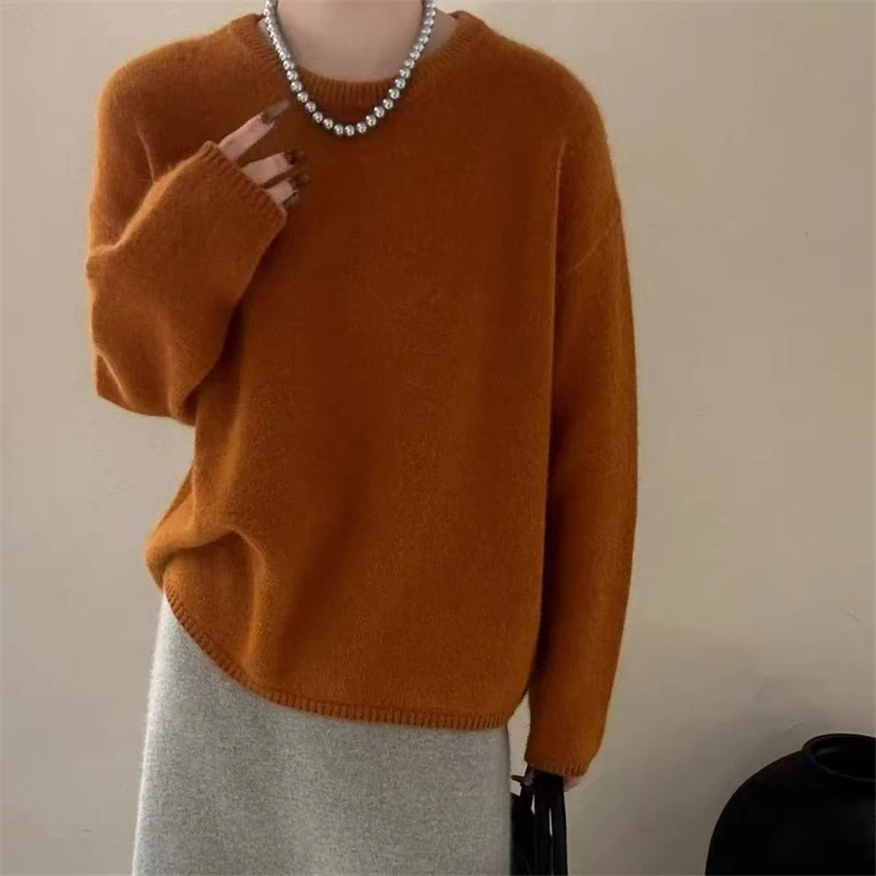 圆领纯色套头针织衫长袖网红时尚休闲百搭宽松加厚秋冬