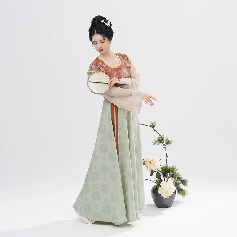 复刻唐制汉服{碧城}一片式齐腰破群印花复原款正品汉服女三件套