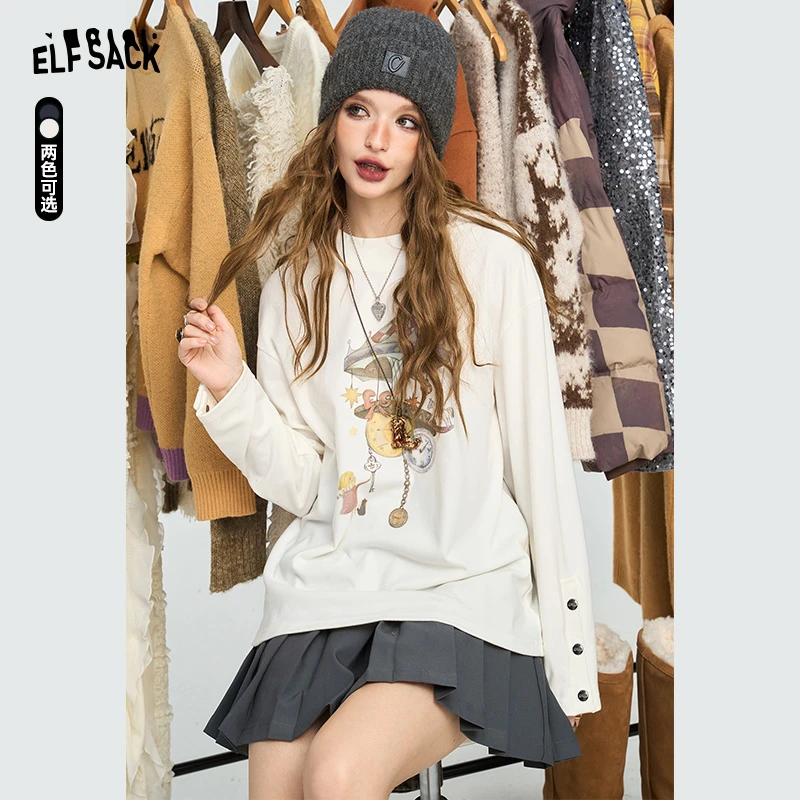 8162【金拐子专属】妖精的口袋原创印花白色高领针织衫女2024秋冬