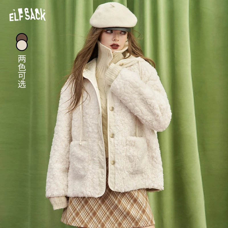 妖精的口袋 冬日暖壳 毛绒绒连帽短外套女2024年冬季新款奶呼呼
