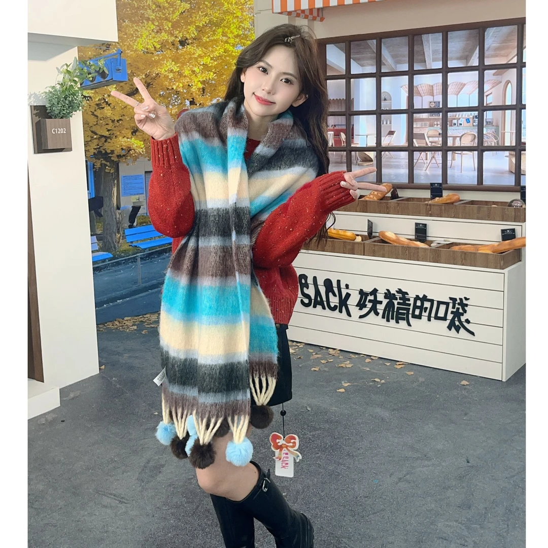 【生活周边系列】妖精的口袋拼色格子围巾女2024年冬季新款百搭