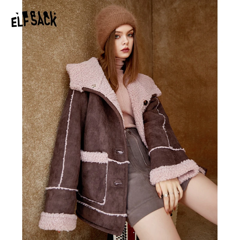 妖精的口袋2024新款卡其色两面穿女冬季新款连帽小棉袄时尚保暖