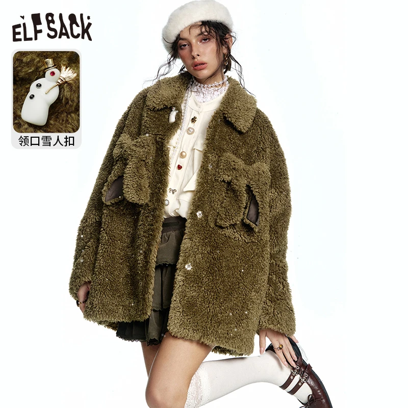 妖精的口袋 毛绒绒森林 蝴蝶结仿毛绒毛呢外套女2024年冬季新款