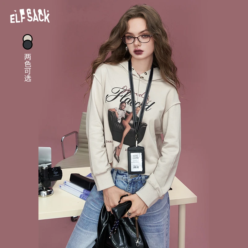 3002【金拐子】妖精的口袋街头画报美式复古印花连帽卫衣女