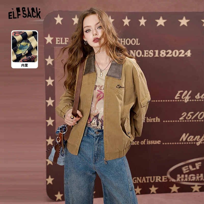 4039【金拐子】妖精的口袋牛津转校生刺绣棕色复古休闲短外