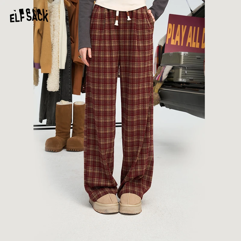 【小呆鸟专属】妖精的口袋安可拉红复古格子裤女冬季新款宽松