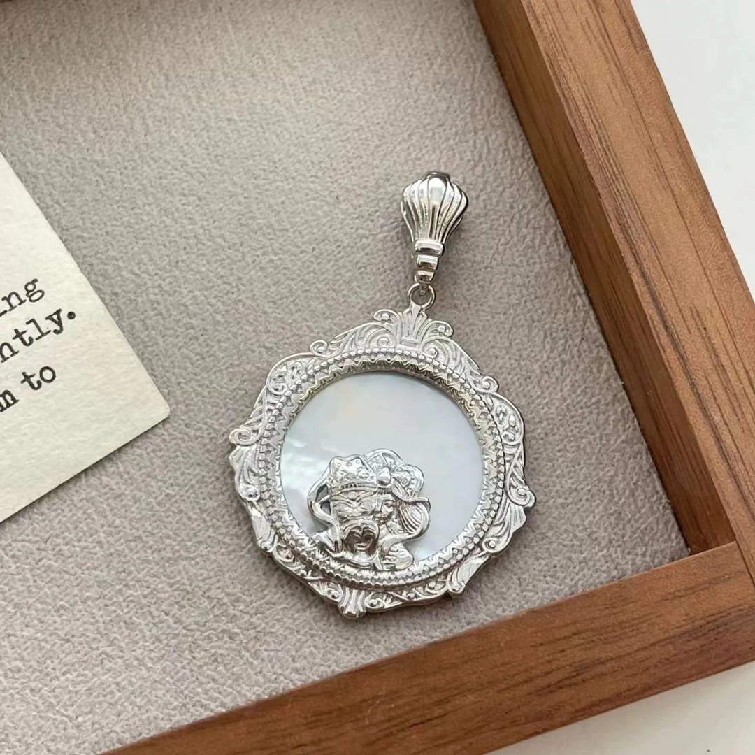 吊坠925银 双面 银色 中古 镶嵌 银制品