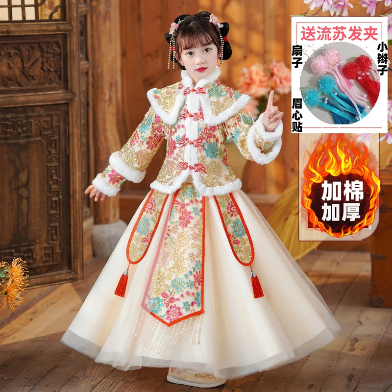 汉服女童冬季裙子冬装2022新款儿童新年衣服连衣裙大童过年拜年服