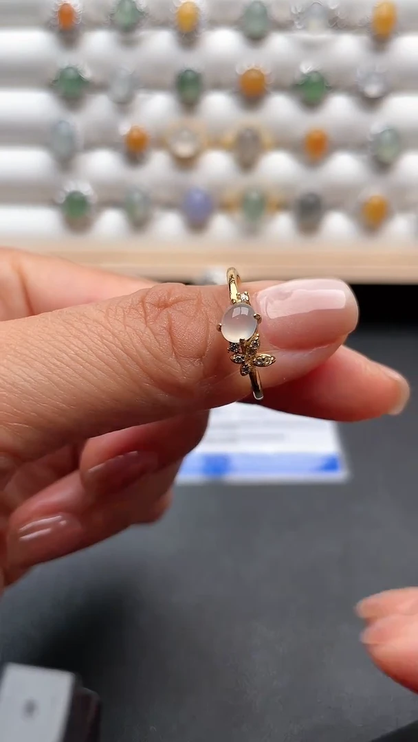 【闪购商品】翡翠戒指银S925镀金镶嵌1003