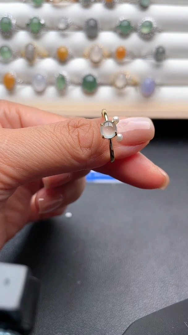 【闪购商品】翡翠戒指银S925镀金镶嵌1008