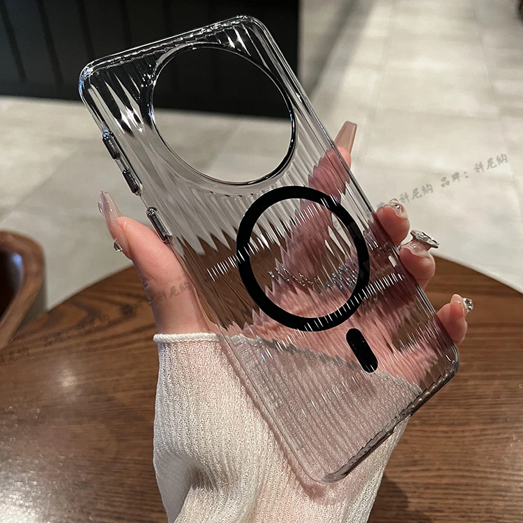 适用华为Mate60Pro瓦楞磁吸手机壳P70Ultra简约50高透明保护套40