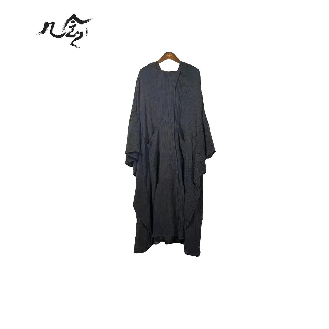 【几念原创】夏季宽松短袖设计师不规则时尚开衫连帽连衣裙女3136