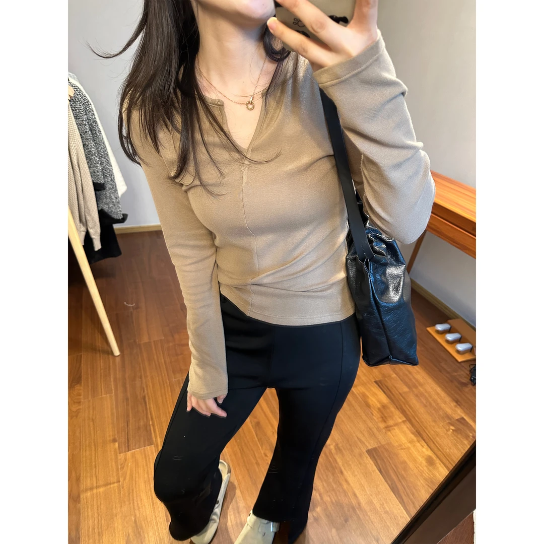 胖梨定制 “遮肉刚需”百搭长袖女打底衫纯色内搭显瘦早秋上衣L203