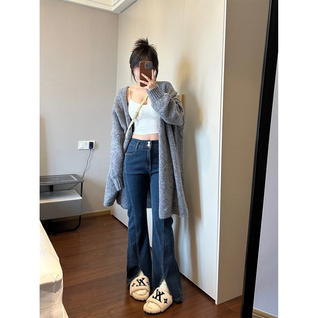 Lilpera胖梨定制 “新晋神裤”开叉微喇牛仔裤女高腰休闲裤女款A37