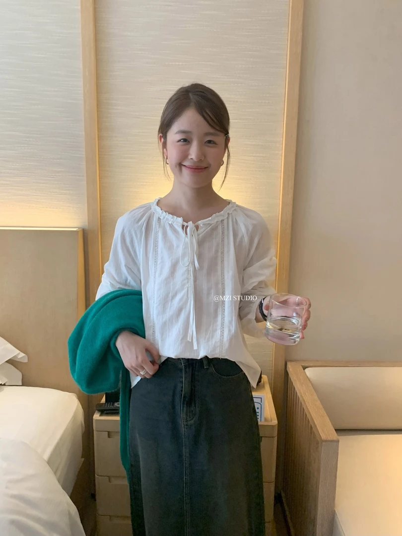 【M.ZI STUDIO】纯欲芭蕾风韩系爱莉圆领娃娃衫秋复古法式温柔小衫