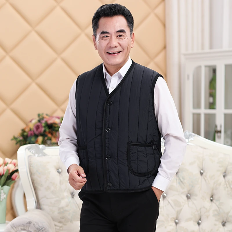 男士加绒马甲大码中老年马夹加厚爸爸装中年女士保暖坎肩背心黑色