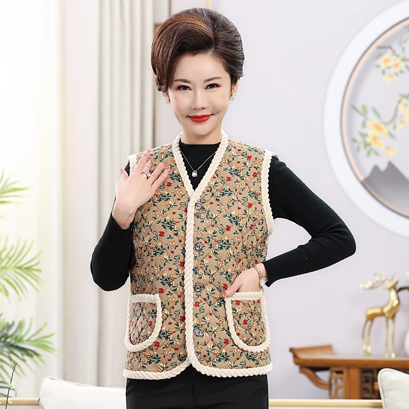 妈妈棉马甲中老年加绒加厚保暖秋冬短款女士外穿老年人冬季大码
