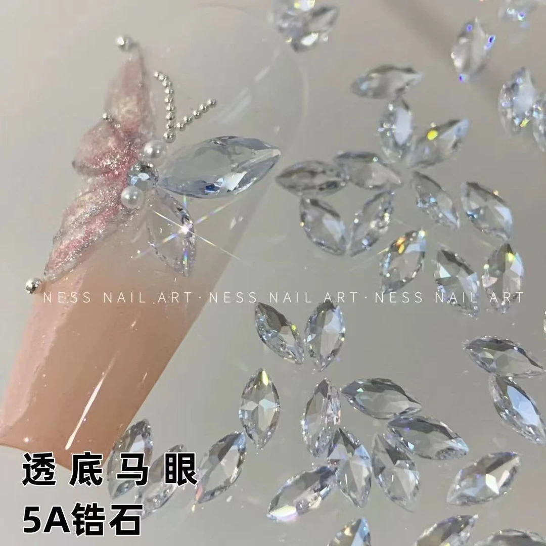 新款美甲5A马眼锆石钻高品质爆闪透底蝴蝶膀冰封锆石DIY装饰品