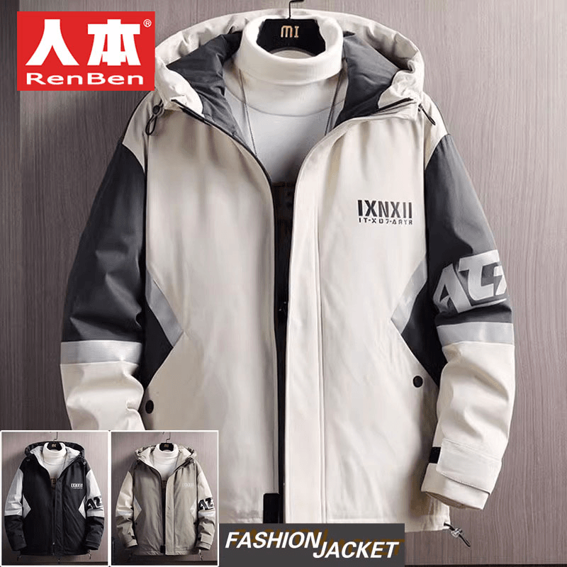 人本RenBen棉衣男士冬季外套加绒加厚拼接棉服冬装潮流冬款棉袄子