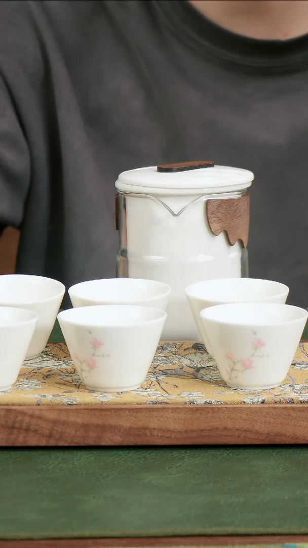 【闪购商品】羊脂玉瓷桃花快客杯（1壶6杯）