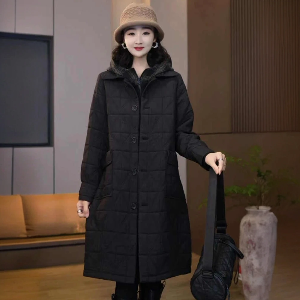 高级感休闲宽松中长款风衣外套女2024秋冬新款夹棉保暖棉服女冬季