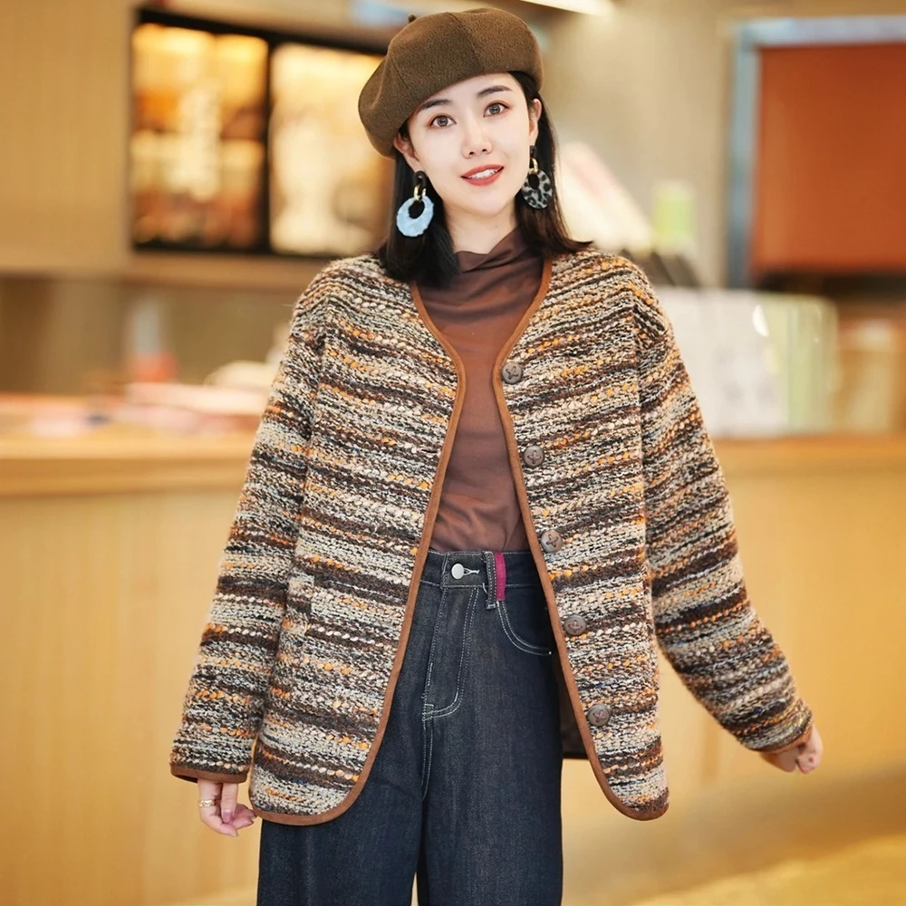 小香风时尚复古毛呢外套女2024秋冬新款气质休闲百搭宽松短款外套