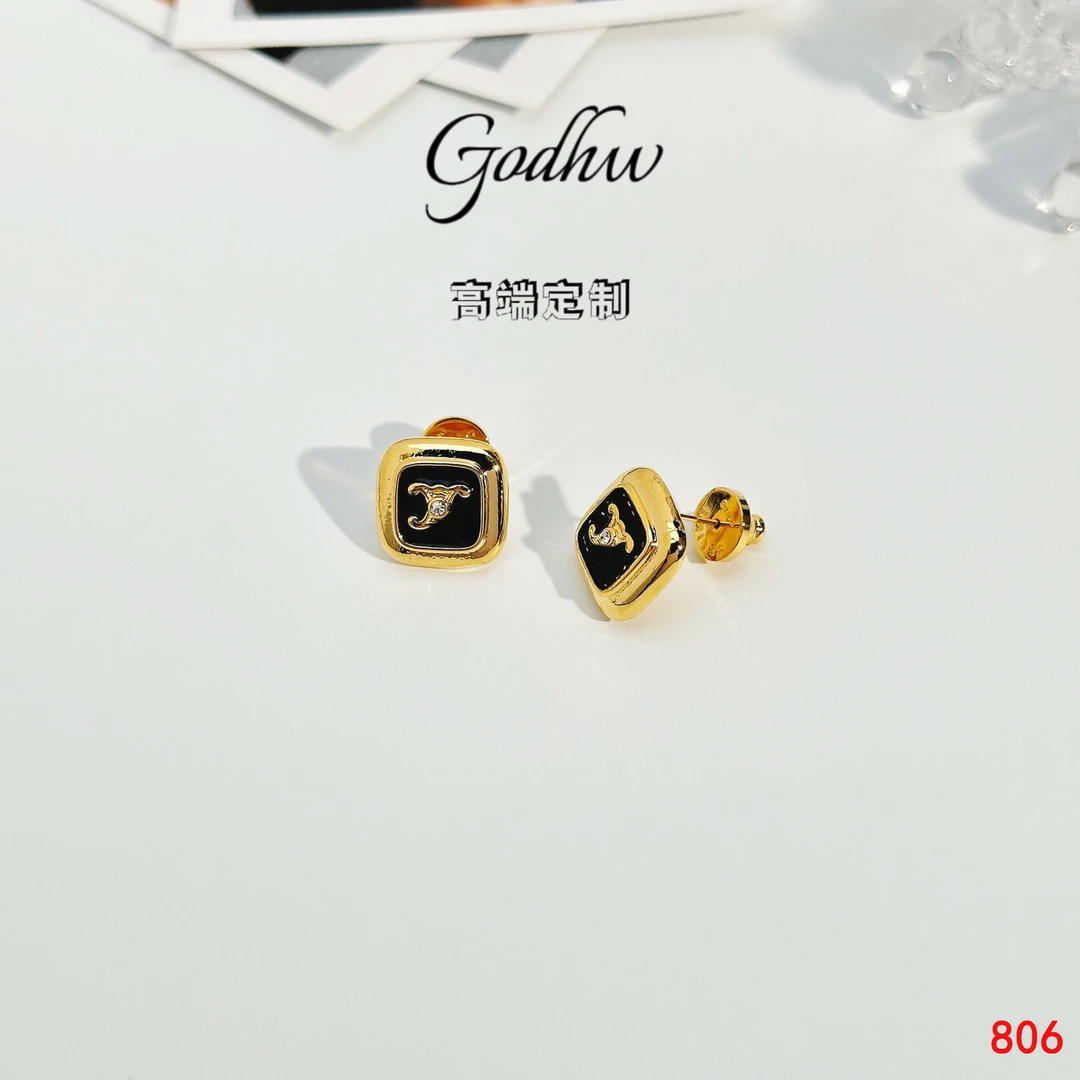 铜合金耳饰 SAS.定制806 凯旋家黑金方形耳钉