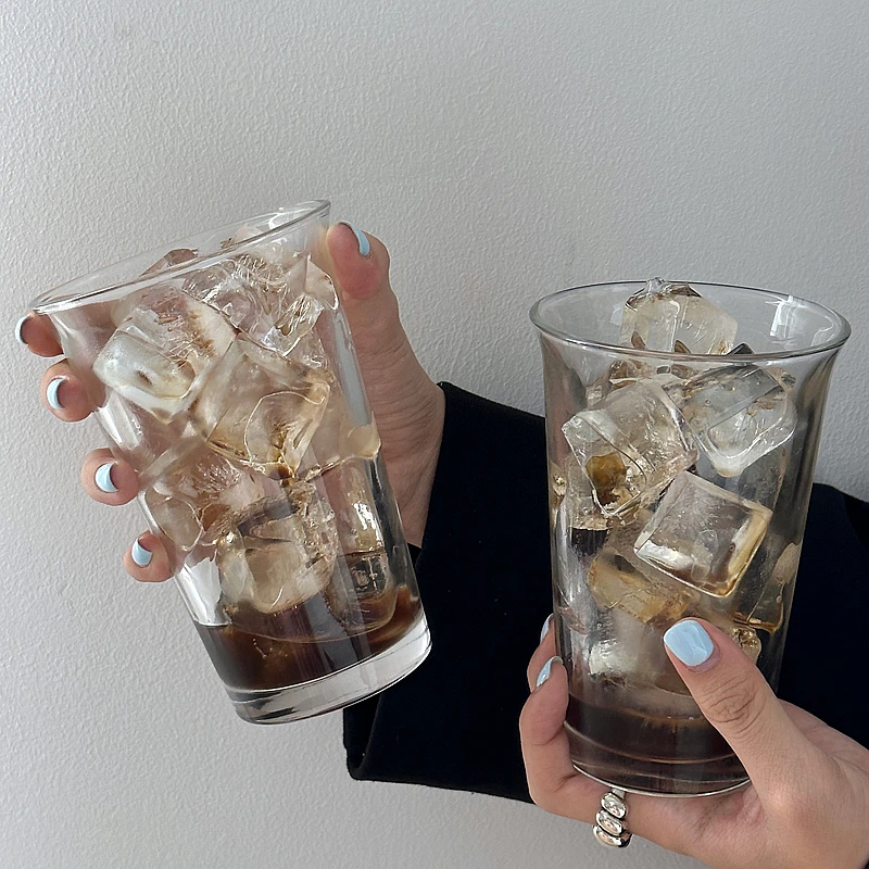 韩国ins大容量透明玻璃杯咖啡冷饮杯简约家用水杯气泡水杯果汁杯