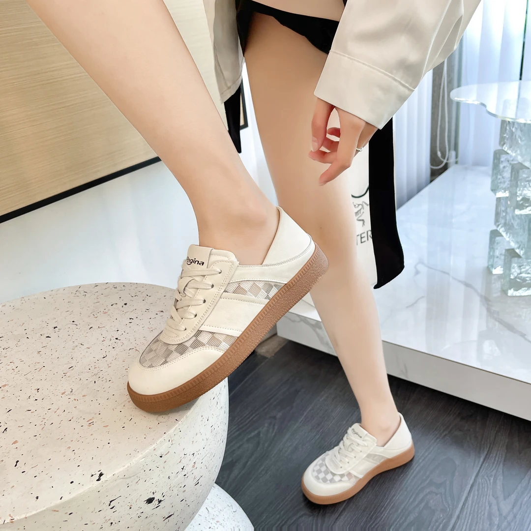 老彭专享棋盘格板鞋单网面透气防滑德训鞋平底小白鞋9860