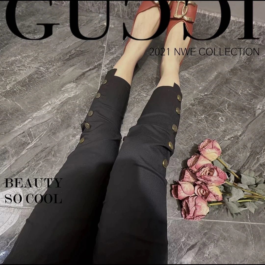 欧货休闲裤女夏季薄款八分新款气质百搭黑色修身显瘦直筒小脚裤